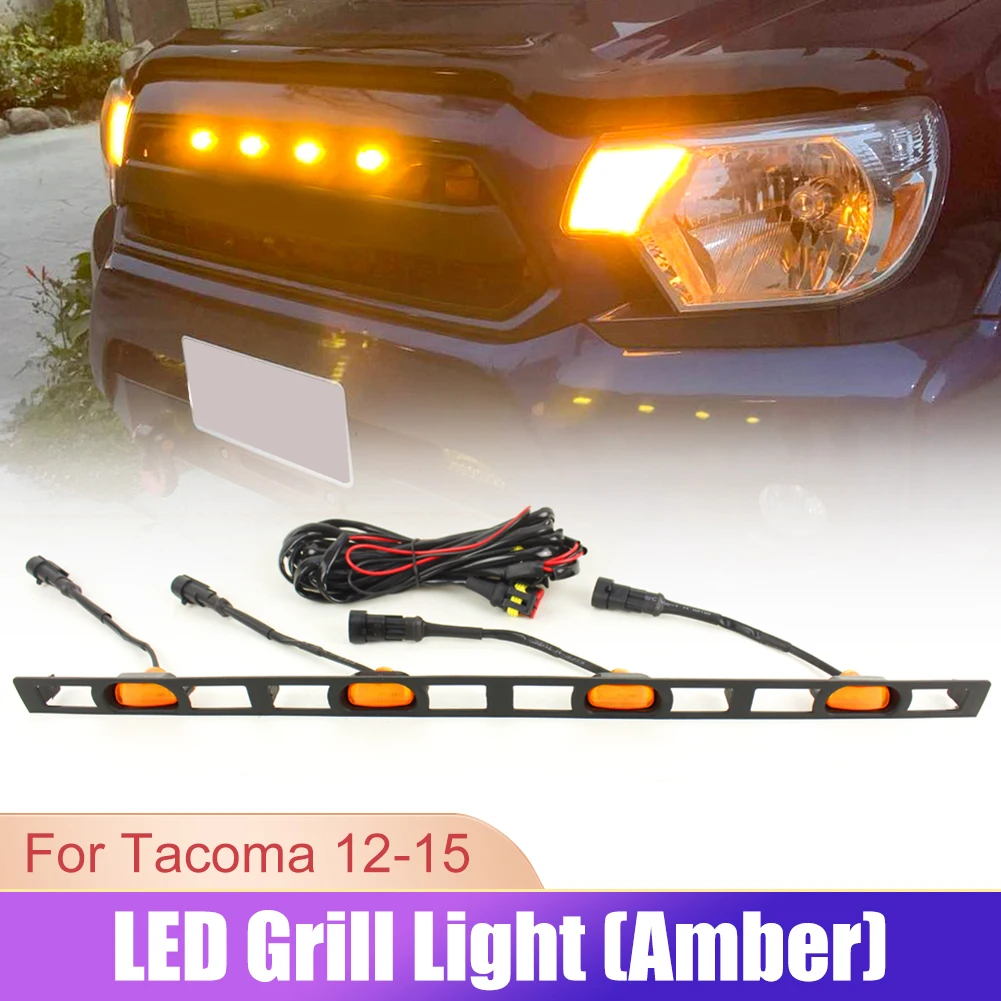 

LED Grill Lights 4Pcs Amber Yellow Warning Light Grille Driving Light with Fuse Harness for Toyota Tacoma 2012 2013 2014 2015