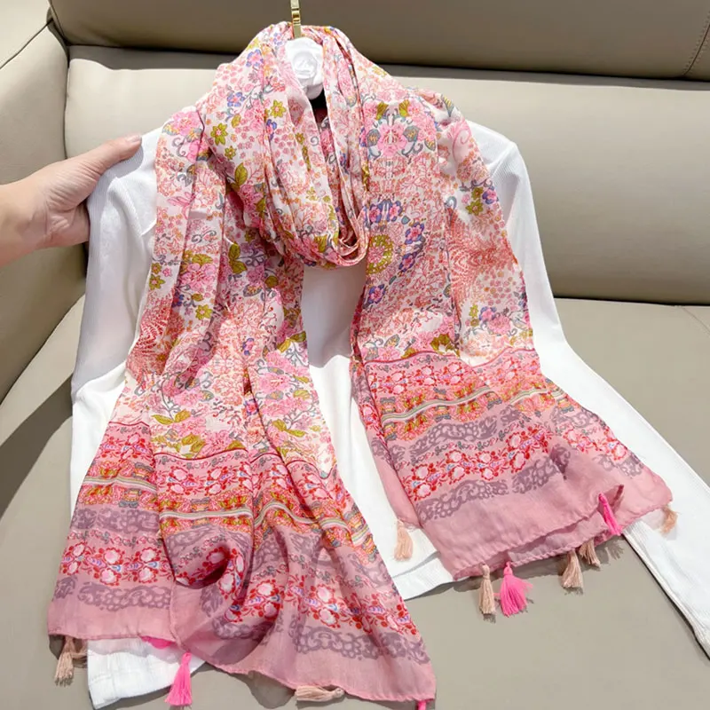 

2023 Женская модная пляжная шаль с принтом, палантин, женский платок, хиджаб, женские шарфы, бандана