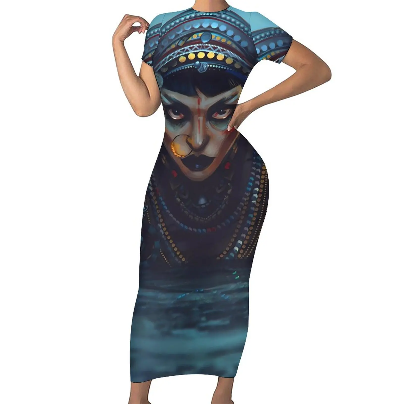 

Jibaro Dress Women Love Death Robots Jibaro Fashion Bodycon Dress Short Sleeve Retro Maxi Dresses Pattern Big Size Vestidos