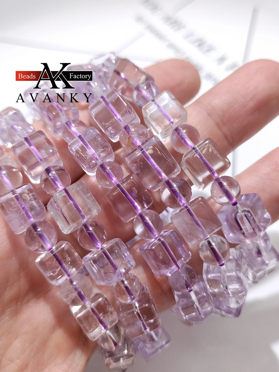 3A Natural Stone Light Amethyst Square Single Lap Necklace For Women Girl Birthday Gift Fresh Bracelets Fashion Jewelry 8 10mm