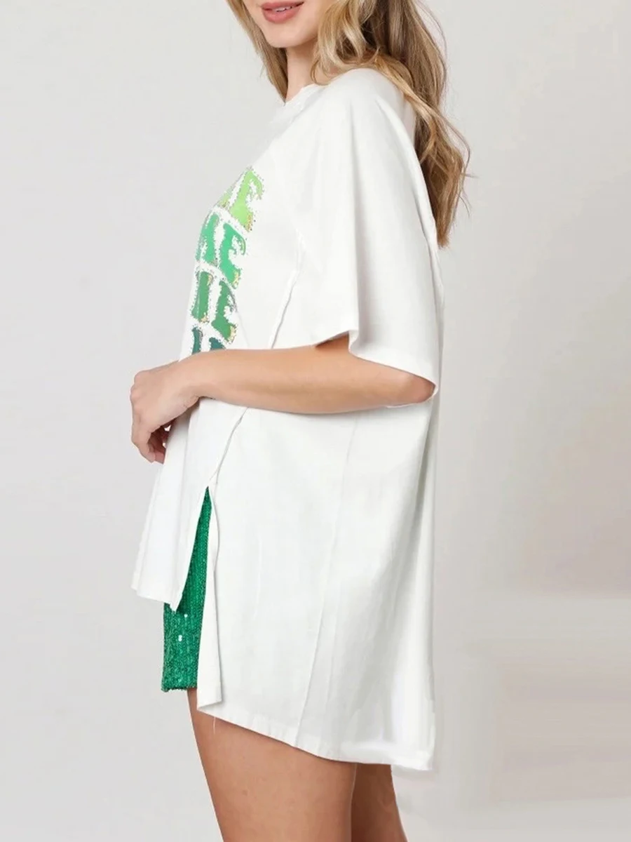 Футболка женская с круглым вырезом топ в Ирландском стиле коротким рукавом до