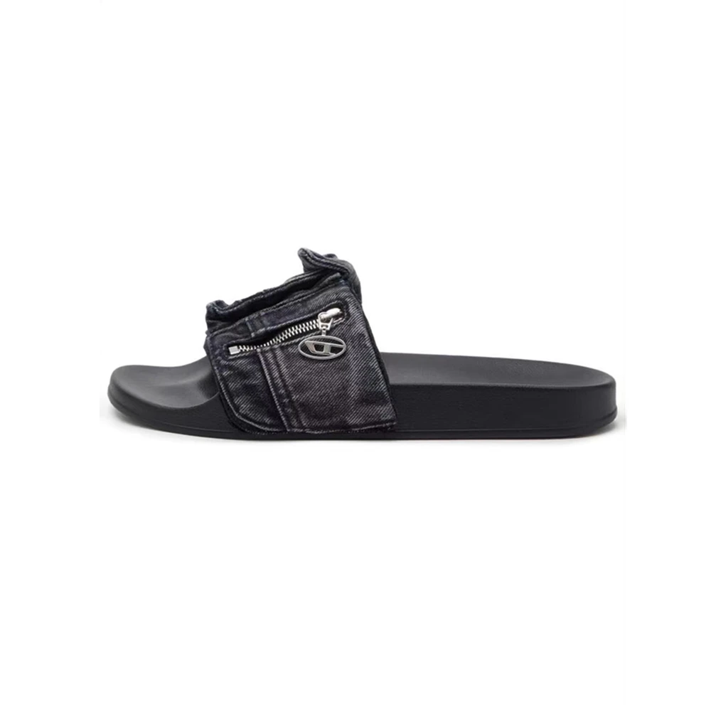 Women's New Sandals Summer 2023 Flat Bottom Denim Slippers Round Toe Open Toed Sexy Popular Party Shoes Ladies Large Slippers