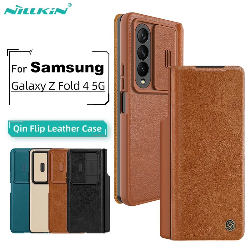 

For Samsung Galaxy Z Fold 4 5G Case NILLKIN Qin Flip Leather Kickstand With S-Pen Pocket For Z Fold 4 Slide Camera Back Cover