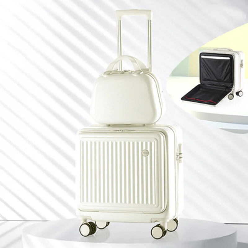 Solid Color Niche Design Front Opening Trolley Universal Wheel 18 Inch Small Boarding Box Travel Luggage Password Case