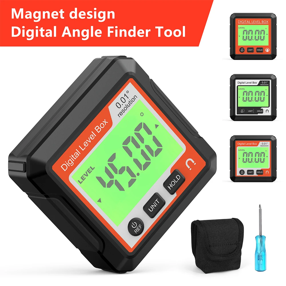 

Digital Protractor Inclinometer 4*90° Level Angle Finder Magnetic Angle Measuring Gauge Backlit LCD Display with Magnetic Mount