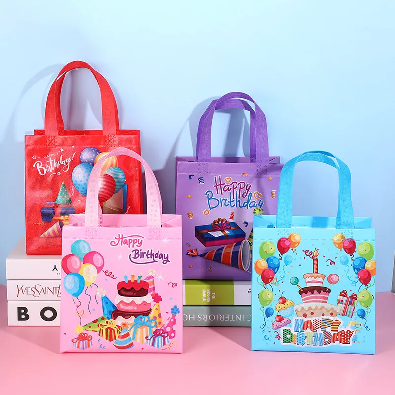 

Happy Birthday Non-woven Fabric Bag With Handle Candy Cookie Gift Surprise Bag For Friend Kids Christmas Birthday Party Supplies