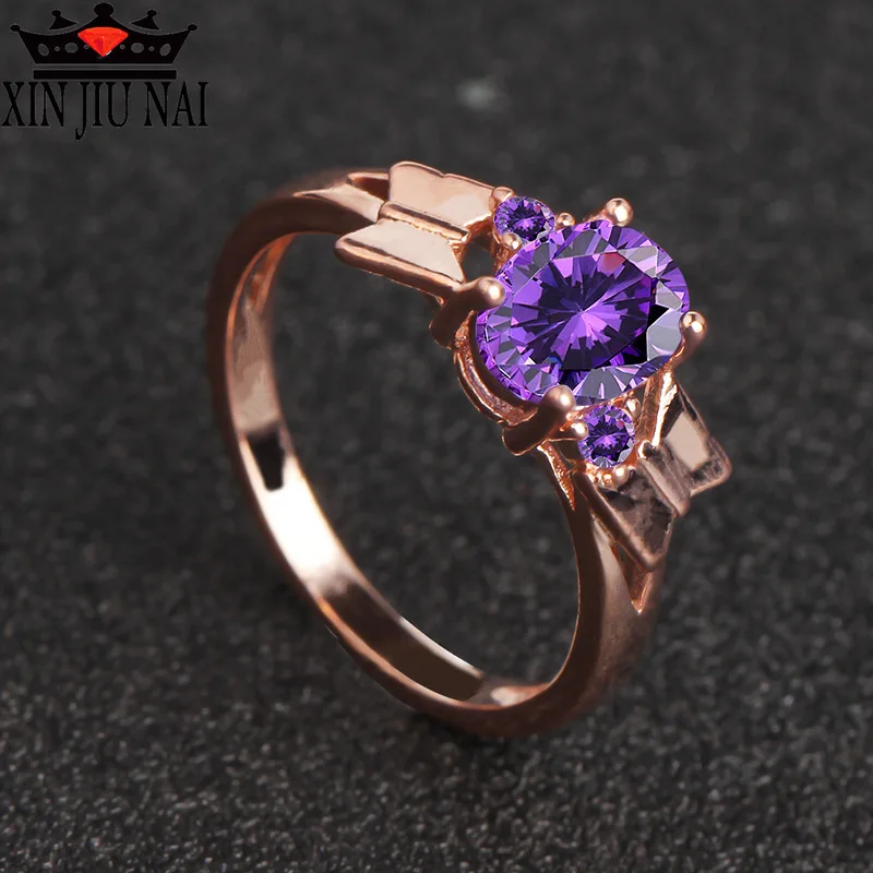 

Jewelry Butterfly Rose Gold Ring Color CZ Purple Crystal Rings for Women Girls Jewelry Wholesale Gift rings 925 sterling silver