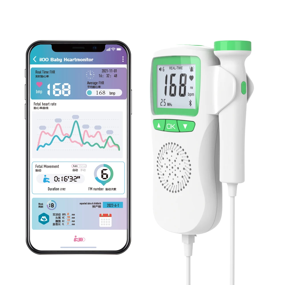 

i100 BLE Doppler Fetal Heartbeat Detector Baby Care Household Portable for Pregnant Fetal Pulse Meter No Radiation Stethoscope