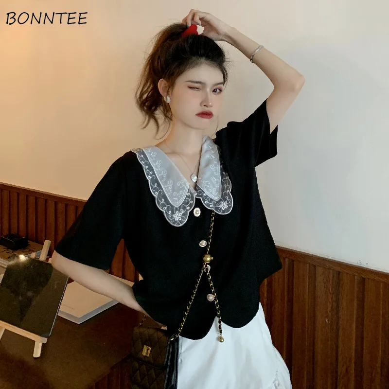 

Женские рубашки с кружевом и пэчворком, элегантные свободные рубашки во французском стиле для милых девушек, летние прямые и простые рубашки в ретро-стиле для женщин, 2023