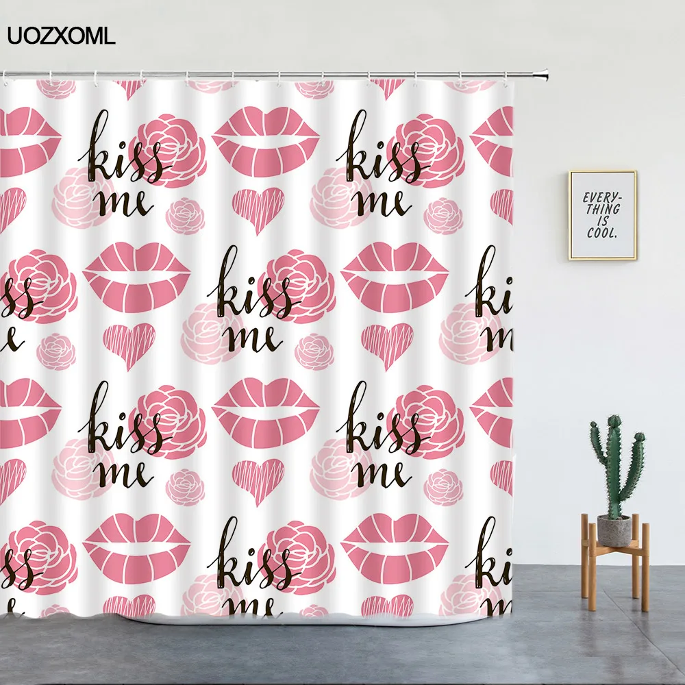 

Занавеска для душа на День святого Валентина, s розовые, красные губы, сердце, роза, цветы для влюбленных, подарок для девушек, современный тк...