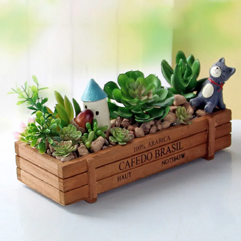 

Vintage Wood Garden Flower Planter Succulent Pot Rectangle Trough Box Plant Bed gift for office home shopping mart hotel