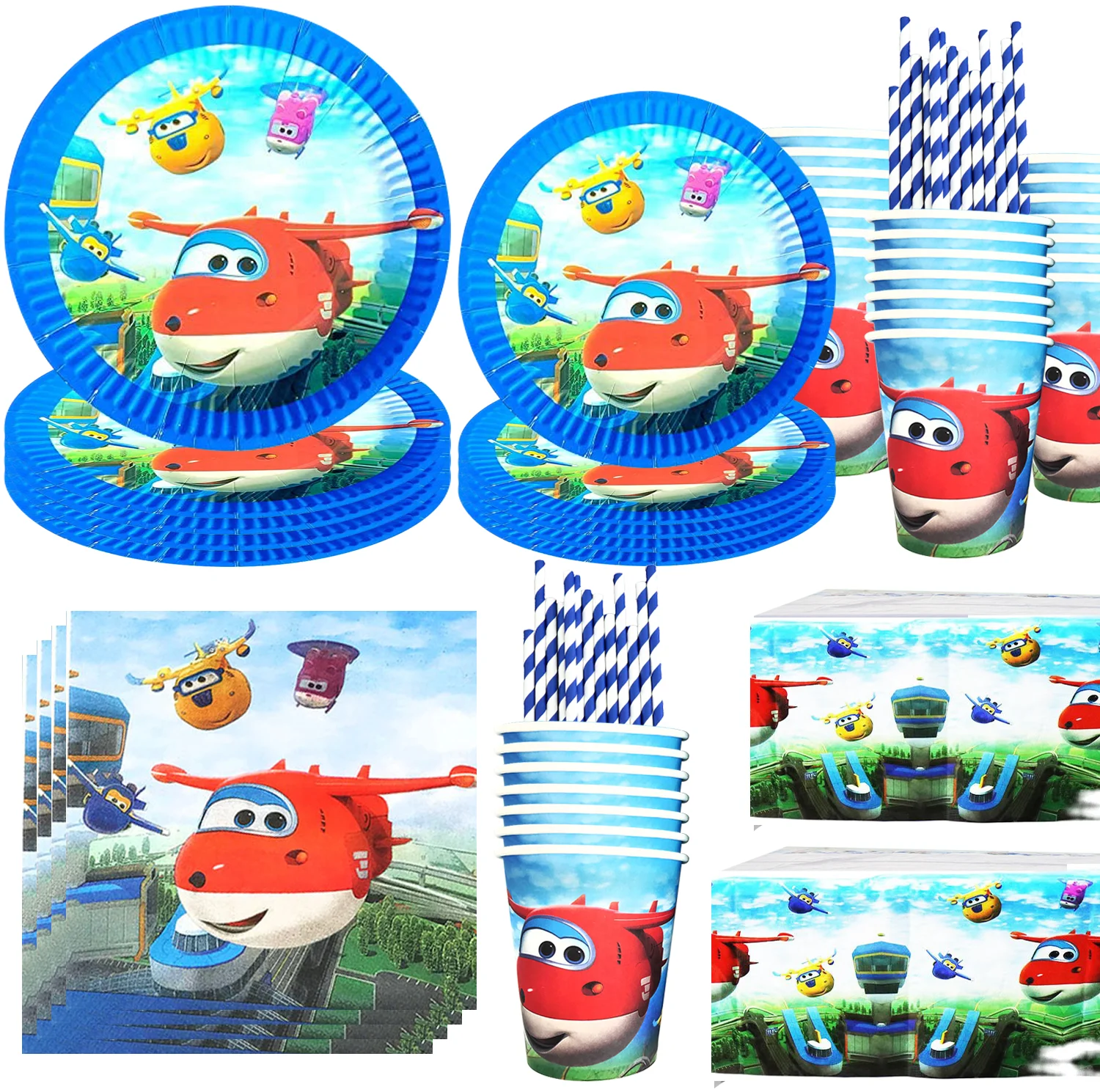 Cartoon Super Wings Party Supplies Kids Birthday Party Disposable Tableware Set Paper Plates Cups Baby Shower Decorations