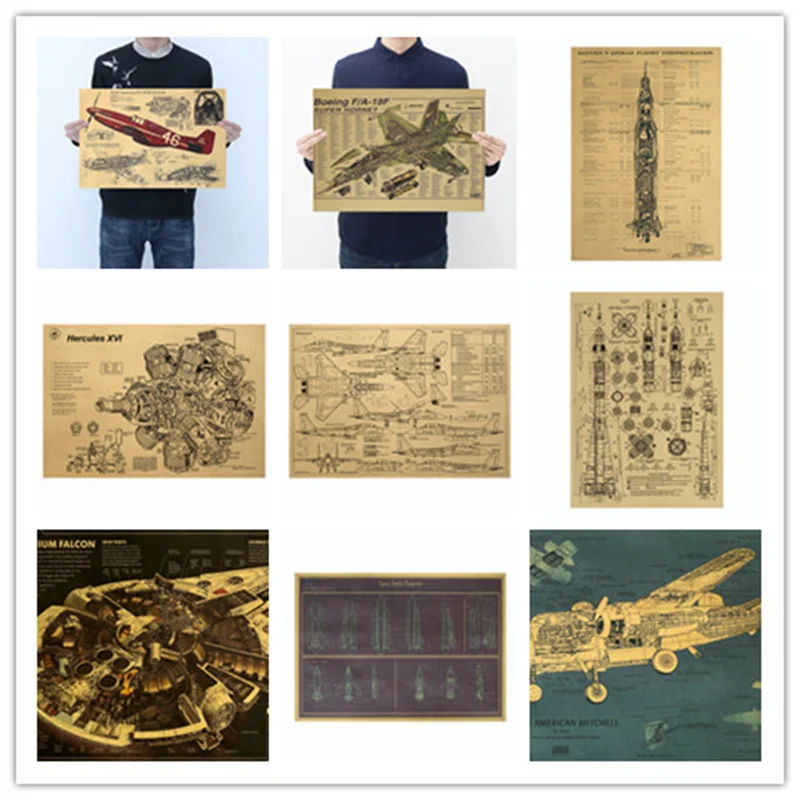 

Spacecraft Rocket Blueprint Kraft Vintage Paper Poster Mechanics Style Home Room Wall Decoration Bedroom Painting Aesthetic