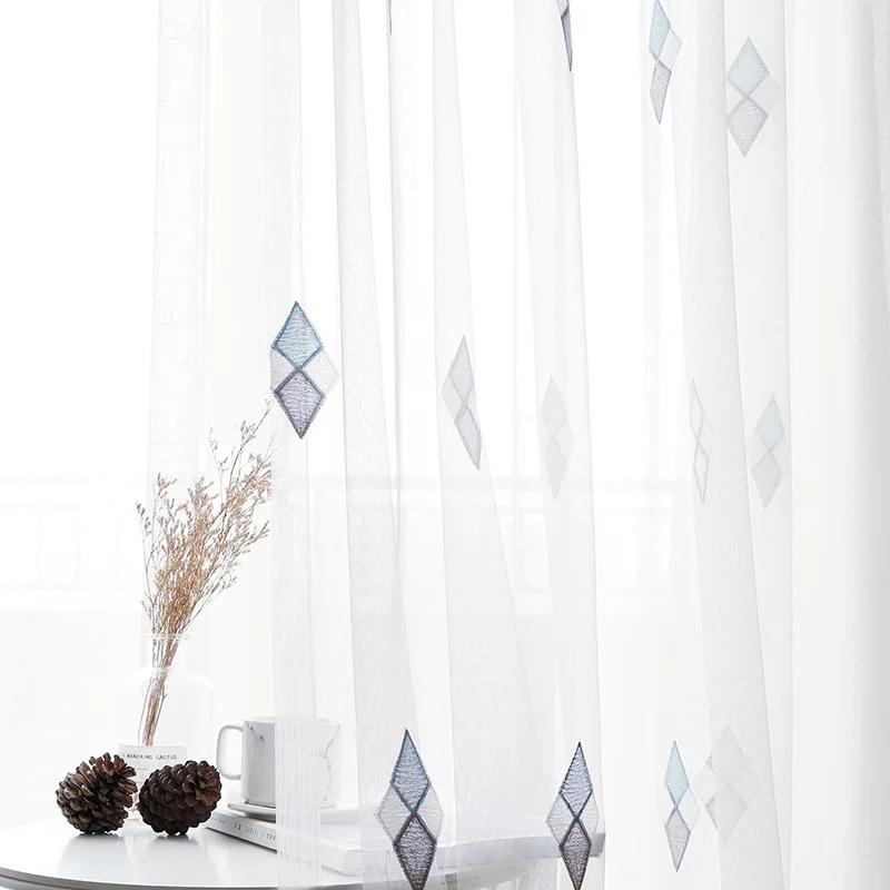 Декоративные тюлевые шторы для гостиной спальни с геометрической вышивкой Volie