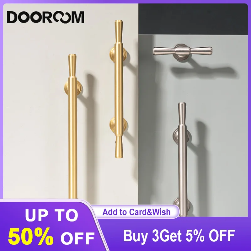 

DOOROOM Modern Brass Furniture Handles Simple Matt Brass Silver Cupboard Wardrobe Dresser Shoe Box Drawer Cabinet Knobs Pulls