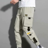 hot%ef%bc%812022 new summer men cargo pants side pockets stretchy waist drawstring strap decor ankle banded jogger pants daily clothes