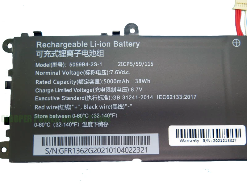 CP новый аккумулятор для ноутбука 5059B4-2S 5059B4-2S-1 7 6 В 38 Втч 5000 мАч Chuwi GemiBook 13 CWI528 Pro 14