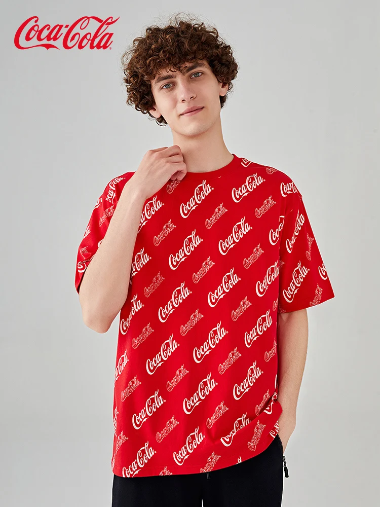 Официальный летний костюм для пары Coca-Cola с коротким рукавом и принтом логотипа