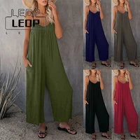 ledp womens european and american 2022 summer new womens trousers solid color pockets loose casual suspenders jumpsuit women