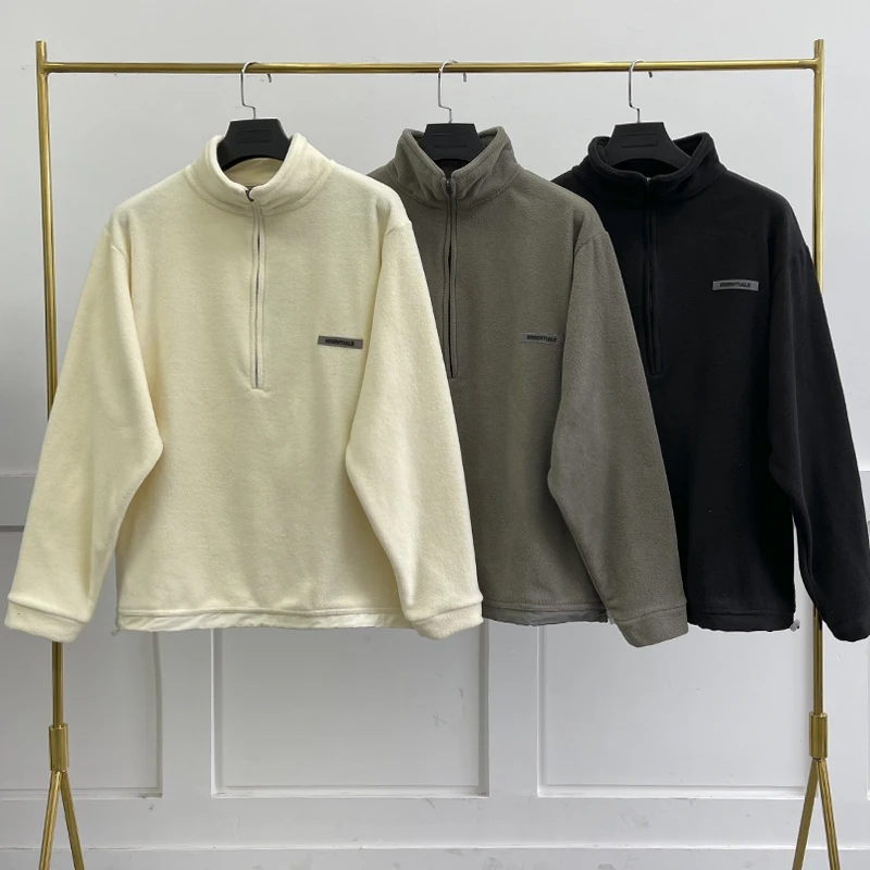 

Men's Essentials Half Zip Hoodies Polar Fleece Loose Jacket Pullover Fleece Sweatshirt Unisex High Street Hip Hop Zip Hoodie