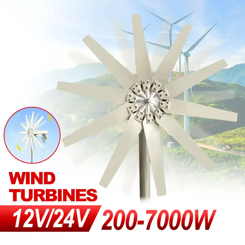 

10Pcs Blades 7000W 12/24V Wind Turbine MPPT Controller Small Wind Turbine For Home Factory Use Low Noise High Efficiency