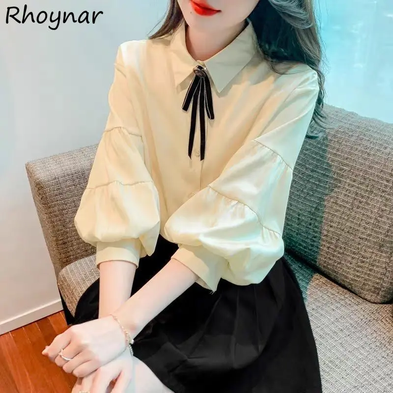 

Женские рубашки с рукавами-фонариками, милые винтажные элегантные женские рубашки в стиле преппи, новая модная подходящая ко всему модель в Корейском стиле