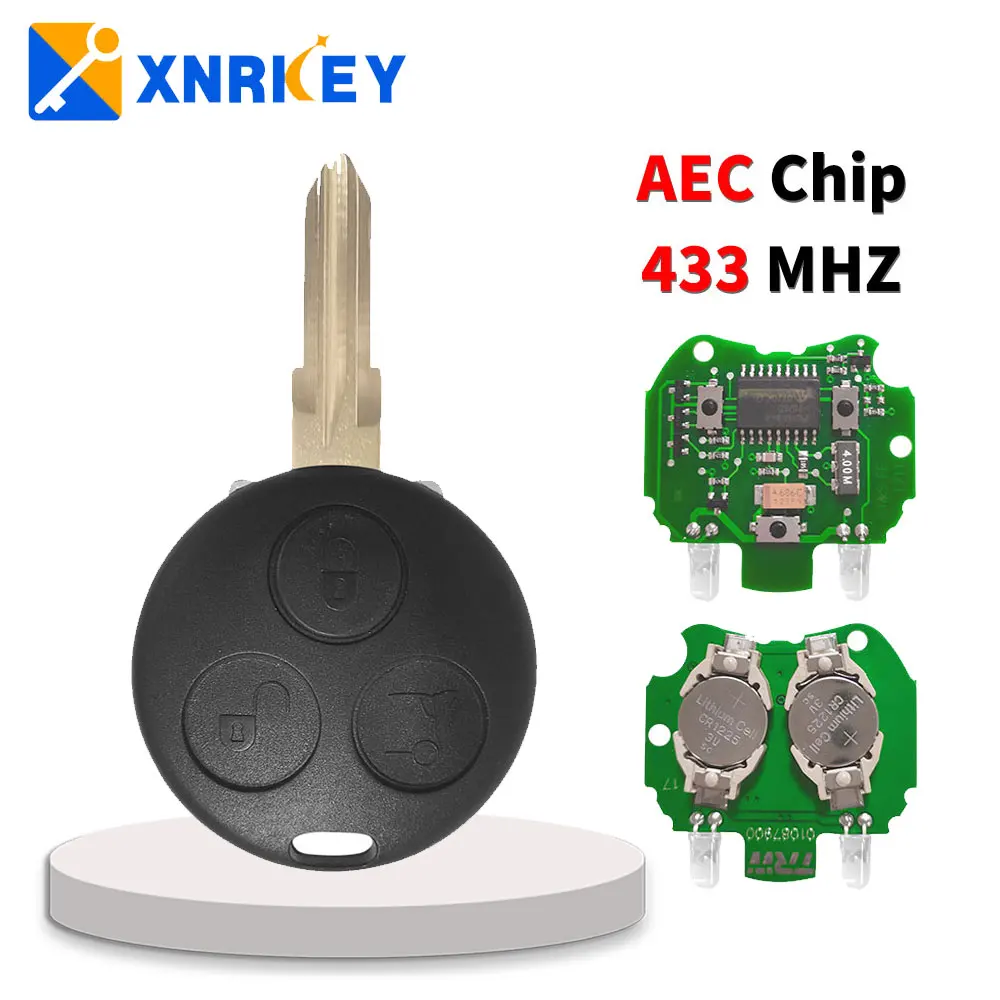 

XNRKEY 3 Button Remote Key AEC Chip 433Mhz with 2 Infrared Lights for Mercedes Benz Smart Fortwo Forfour Roadster City Passion