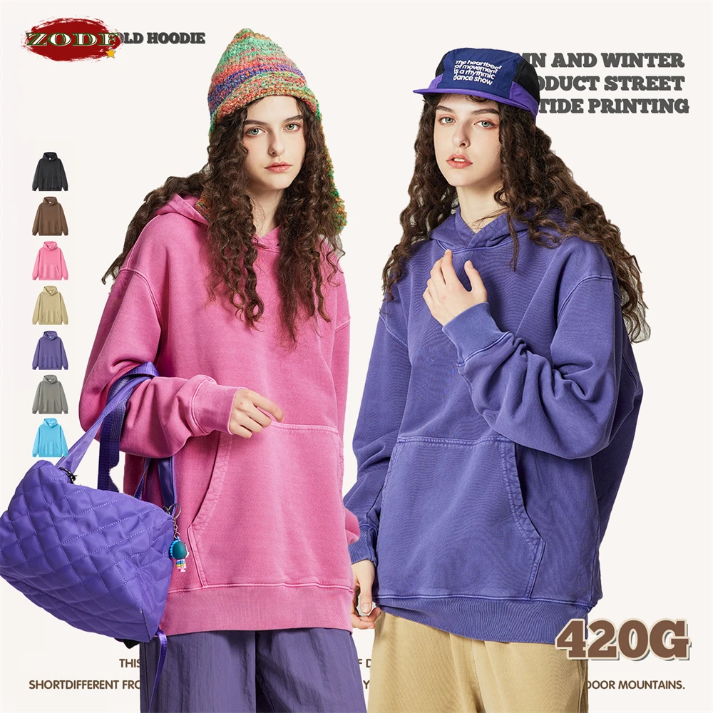 

Новинка, мужские толстовки ZODF в стиле ретро, 100% г/м2, свободные свитера унисекс в стиле хип-хоп из хлопка с капюшоном, пуловеры, уличная одежда HY0423