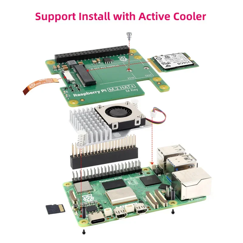 Официальная Raspberry Pi 5 M.2 HAT Gen2 Gen3 NVME SSD 2230/2242 Размер M ключ PCI Express GPIO Плата расширения