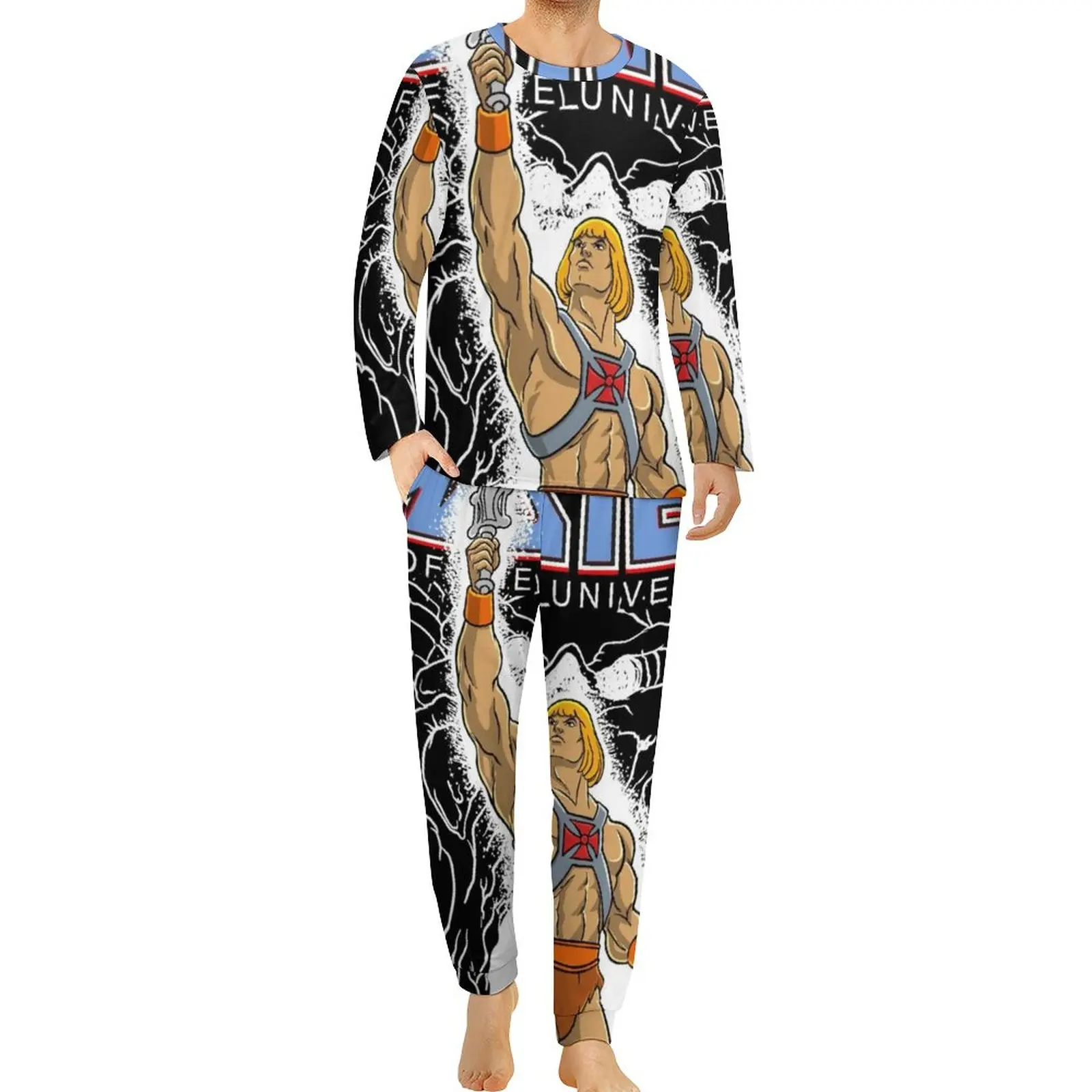 

Пижама Мужская с длинным рукавом, элегантный пижамный комплект, ночное белье, мастера Вселенной, большой размер, 2 предмета, весна