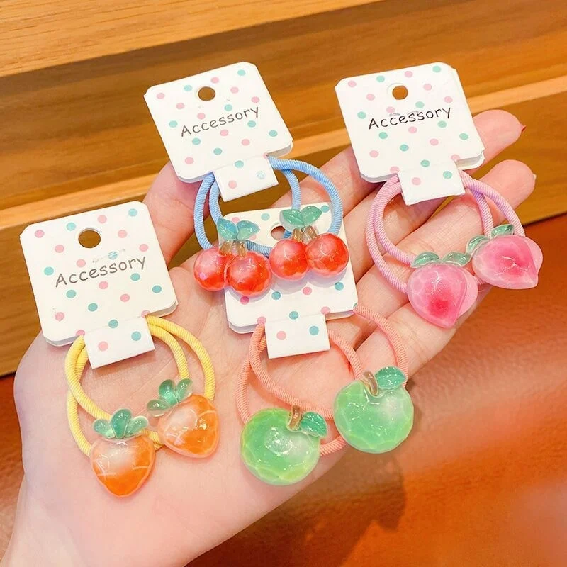 Fruit Apple Cherry Peach Small Elastic Hair Band For Girl Kids Cute Kawaii Fairy Rubber Ties