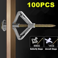 practical 100pcs plastic expansion drywall anchor kit with screws self drilling wall home pierced for gypsum board fiberboard