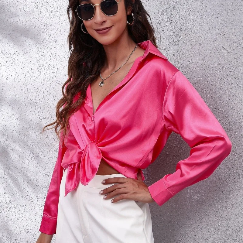 

Casual Satin Women's Shirt Spring Long Sleeve Button Up Fashion Woman Blouses 2022 Turn-down Collar Womens Tops and Blouses New