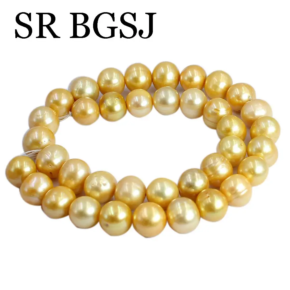 

11-12mm Natural Freshwater Pearl High Quality Nearly Round Yellow Punch Loose Beads Jewelry Making DIY Necklace Bracelet
