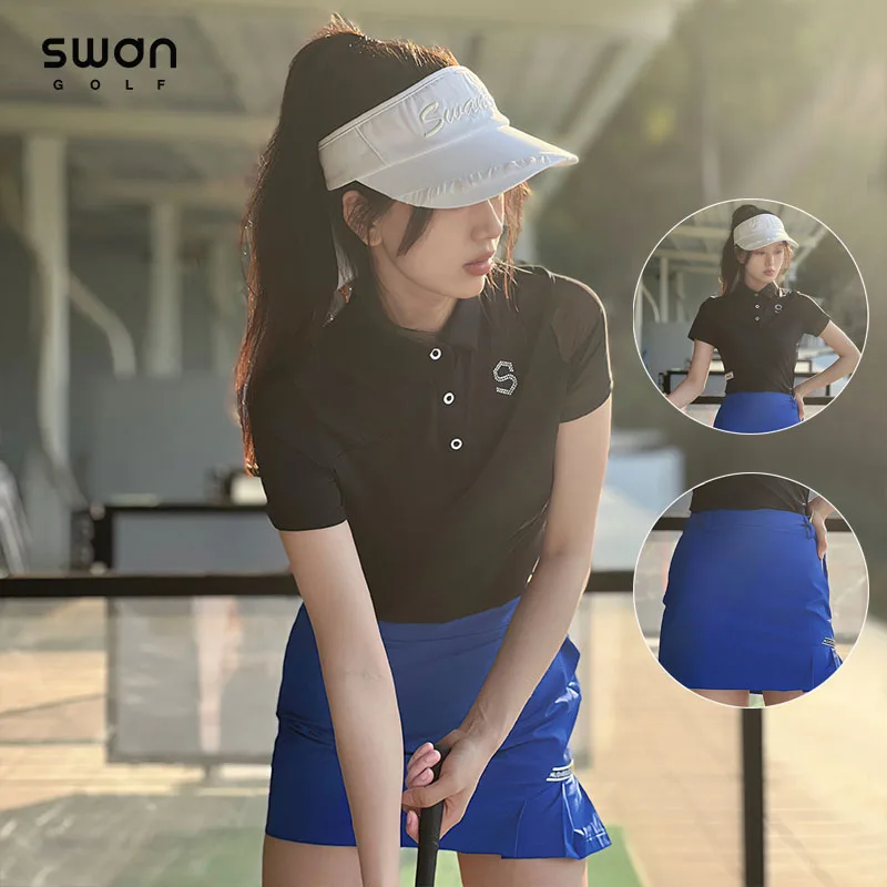 Polo T-shirts Girl Golf A-lined Skirt High Waist Pencil Skort Sets