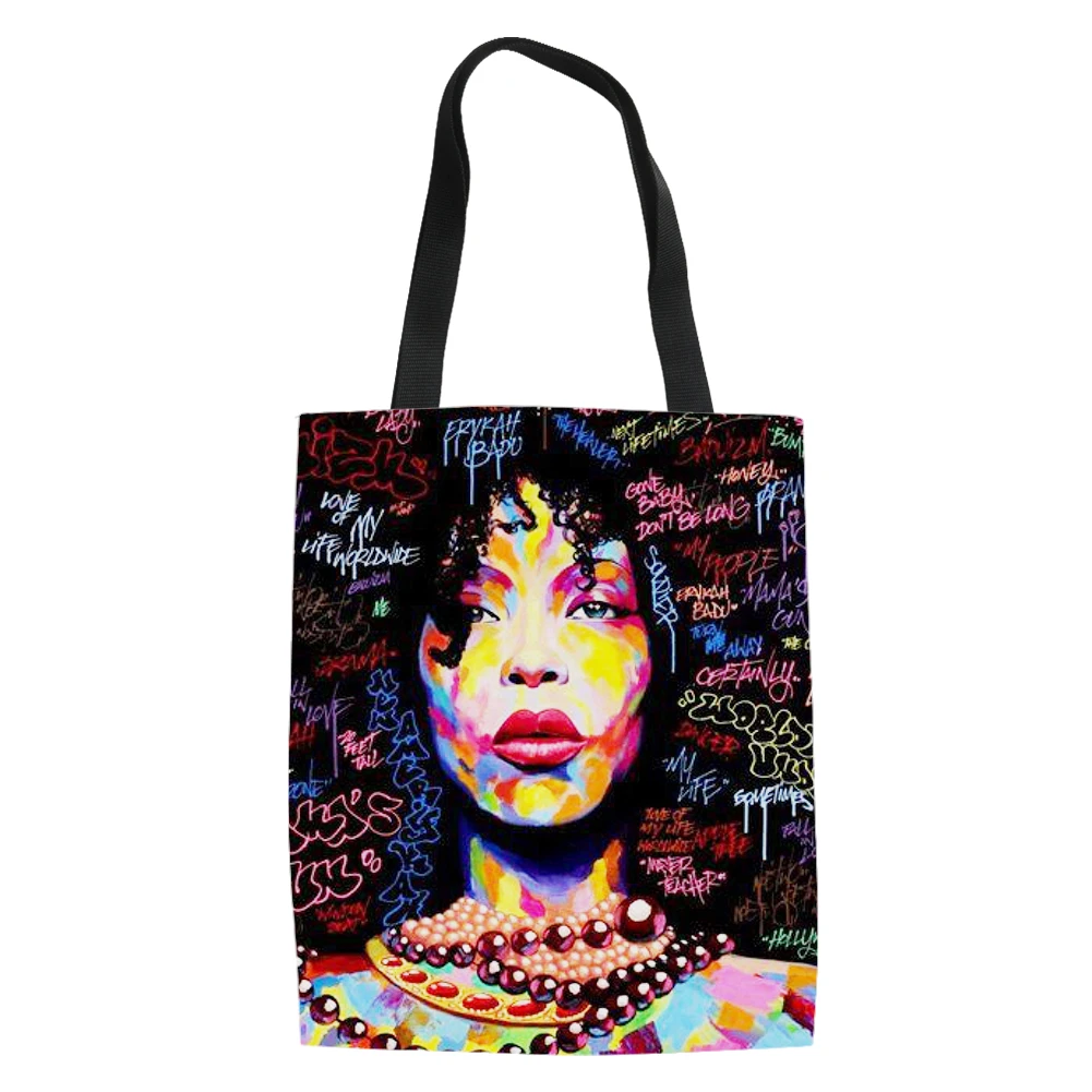 Lovely Africa Girl Style Print Handbag Daily High Quality Shopping Bag Reusable Travel School Unisex Beach Handle Bag
