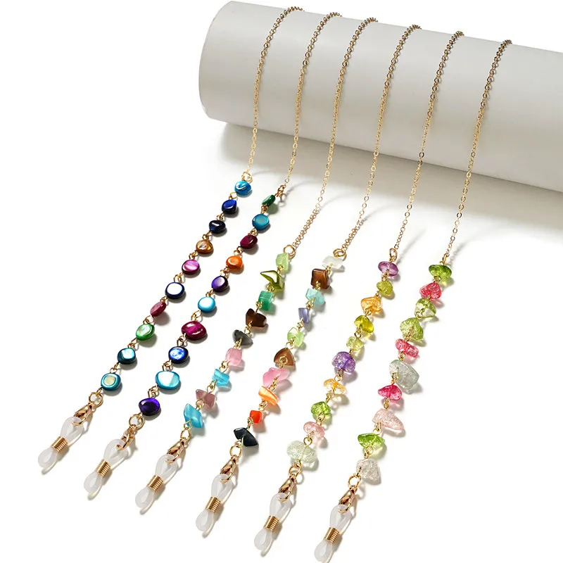 

Natural Stone Colorful Shell Handmade Metal Eyeglasses Chain For Women Reading Glasses Sunglasses Strap Neck Face Mask Lanyards