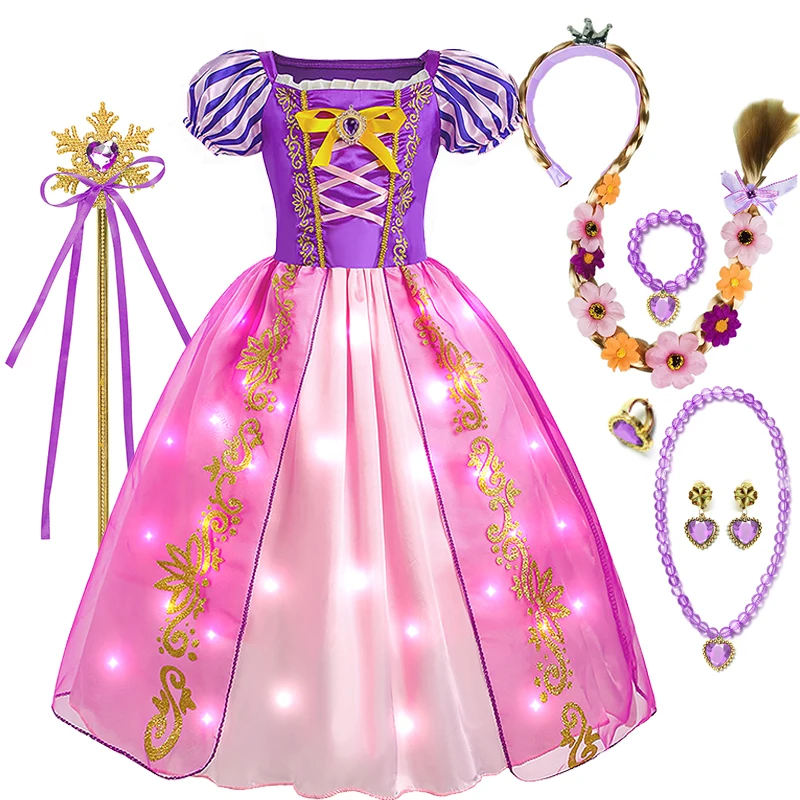 Детское платье принцессы Рапунцель со светодиодной подсветкой 2024