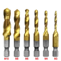 6pcs m3 m10 hex shank titanium plated hss screw thread metric tap drill bits