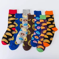 7 pairs fashion colorful casual cotton men socks food series donut avocado sushi happy funny socks for men dropshipping