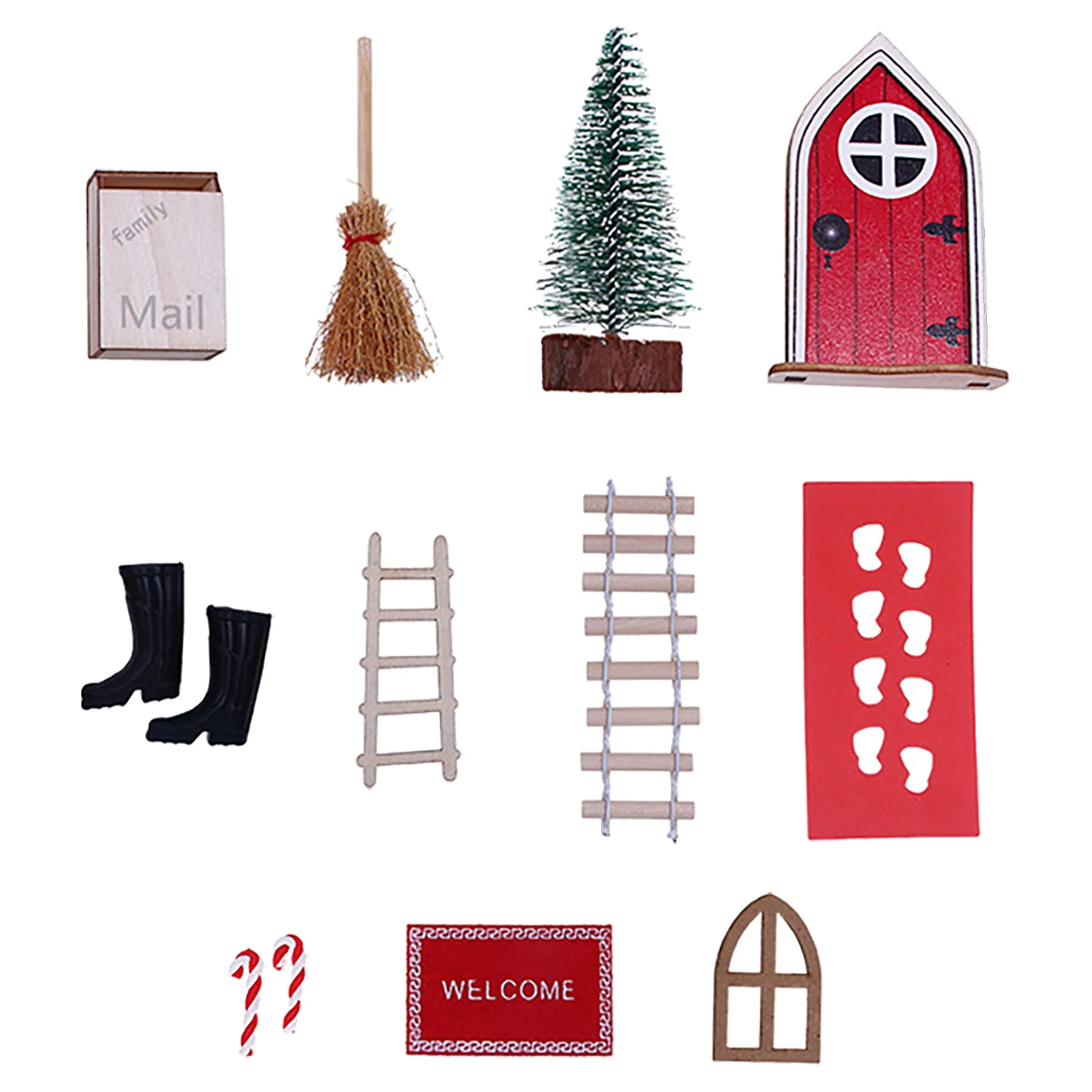 11PCS Christmas Red Elf Door Miniature Dollhouse Accessories