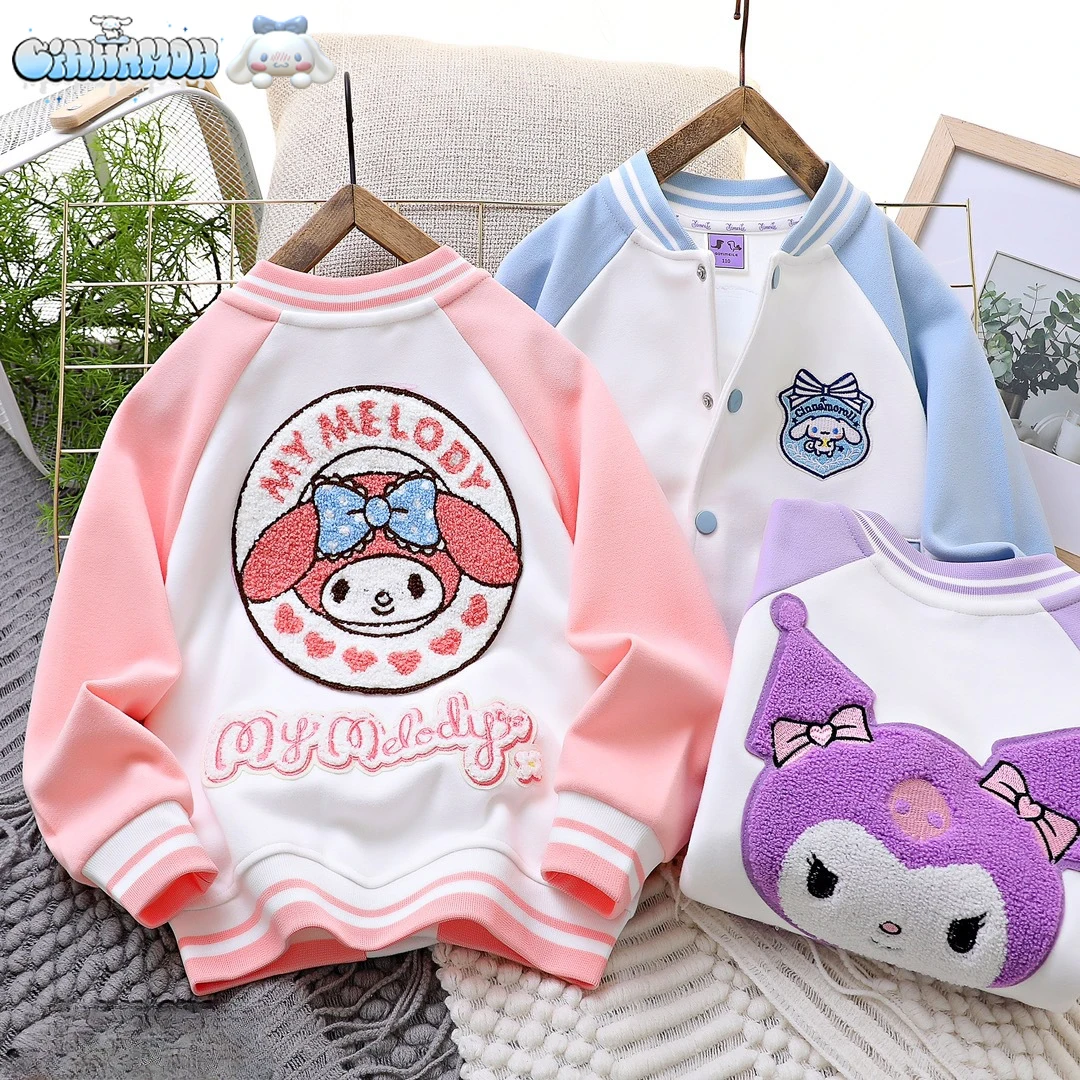

Anime Sanrio Kawaii Cinnamoroll My melody Children Jacket Autumn Girl Cotton Baseball Jacket Kids Casual Windproof Warm Top Gift