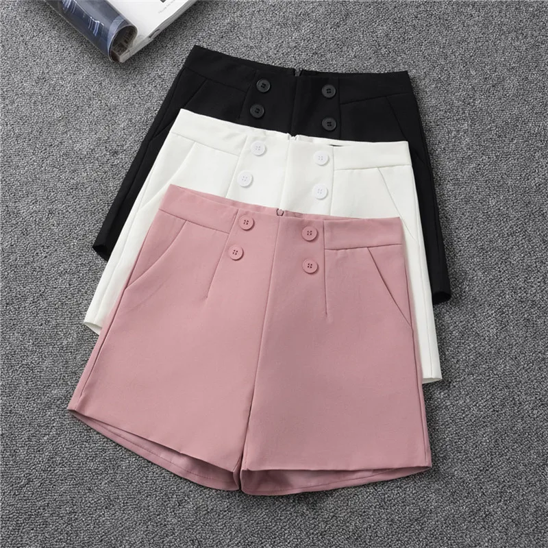 Women's Shorts High Waist Solid Color 2023 Spring Summer Casual Elegant Short Trousers Female Loose Wide Leg A-line Shorts