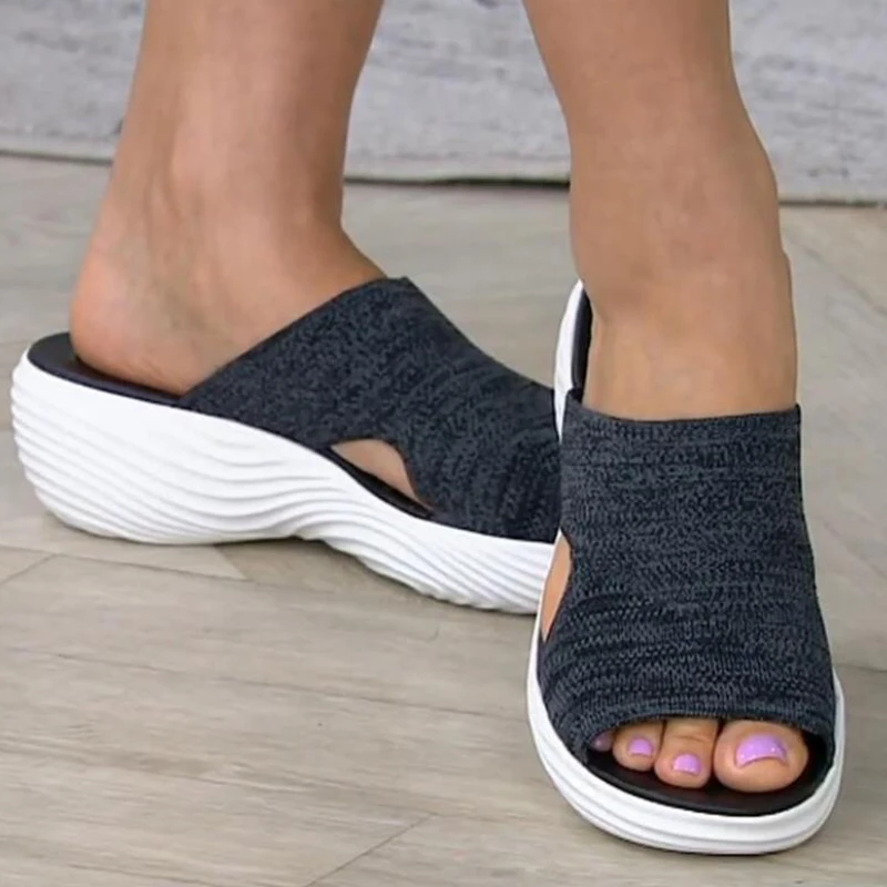 

Casual Slippers Women Open Toe Breathable Outdoor Beach Platform Sandals Plus Size Solid Color Wedges Shoes Sandalias Cuna