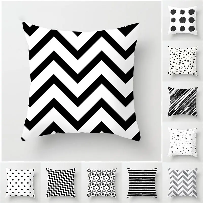 

Black and White Geometric Decorative Cushion Cover Grid Printed Sofa Throw Pillow Car Chair Home Decor Pillow Case