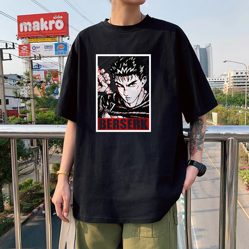 

T-shirt Men Harajuku Anime Berserk Guts Manga Short Sleeve Streetwear Unisex Hip Hop Oversized T Shirt Female Tops Clothing