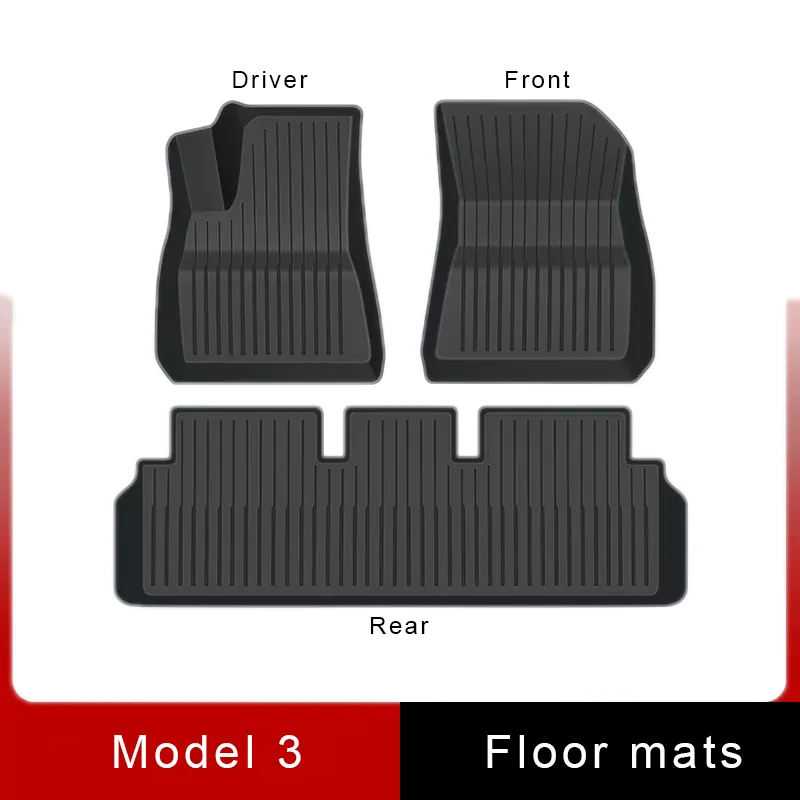 

For Tesla Model 3 Black Floor Mats Set 2021-2023 All-Weather Waterproof 3D Liners Full Set Accessories 3pcs