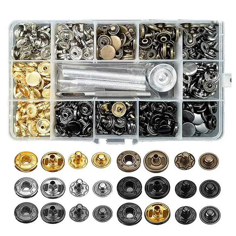 

120 Sets Snap Fastener Tool Kit, Metal Snaps Button Leathercraft Rivets Press Studs, 12.5Mm Leather Snap Fastener Tools Kit Doub