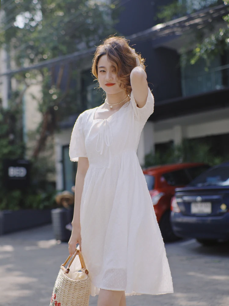 Huaji Q399 желтое Мягкое хлопковое милое маленькое платье на шнуровке с квадратным