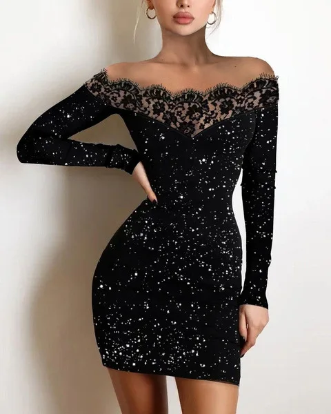

Spring 2022 Long Sleeve Lace Trim Dress black